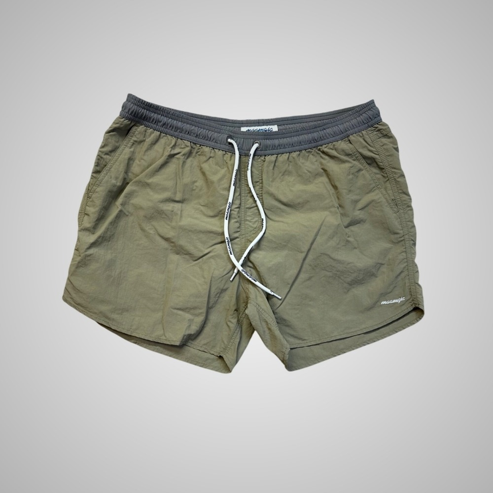 Maamgic Swim Trunks Mens XL Olive Green Excellent 5" Inseam Mesh Lined Nylon